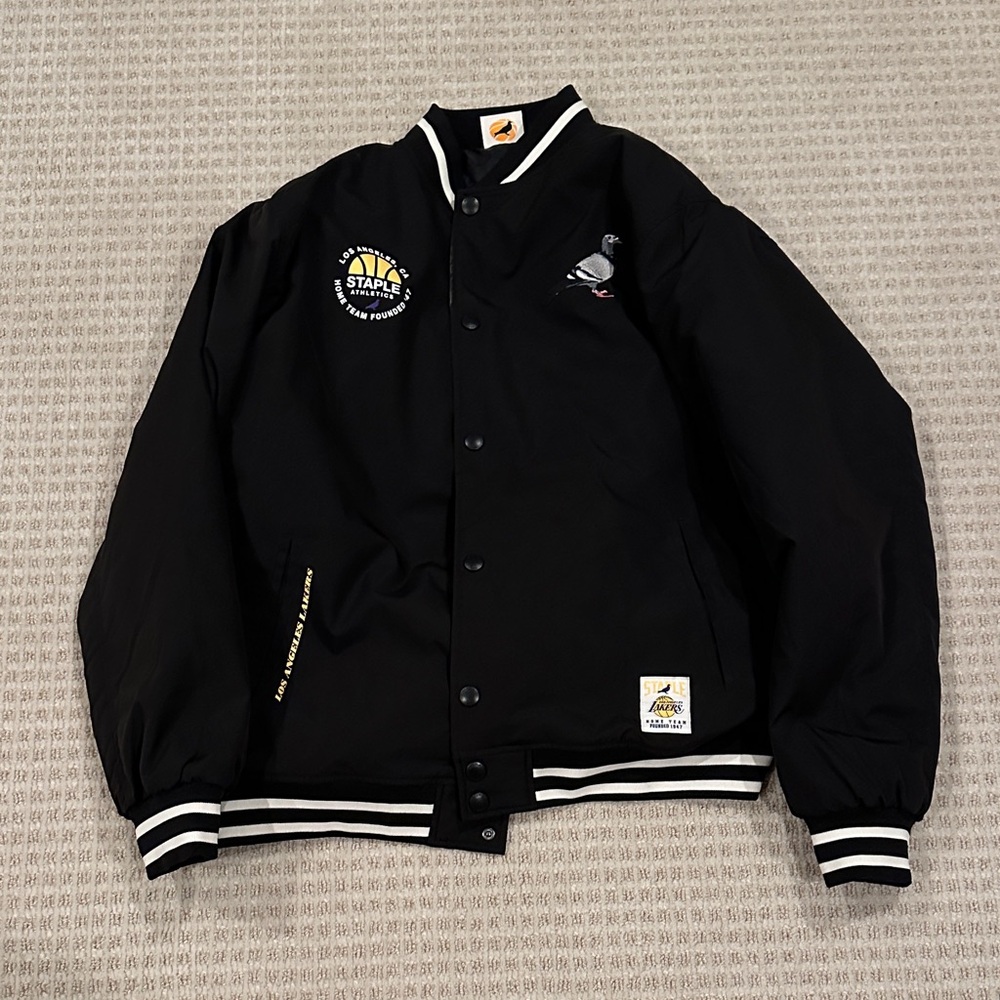 Staple LA Lakers Black Varsity Jacket with White Details